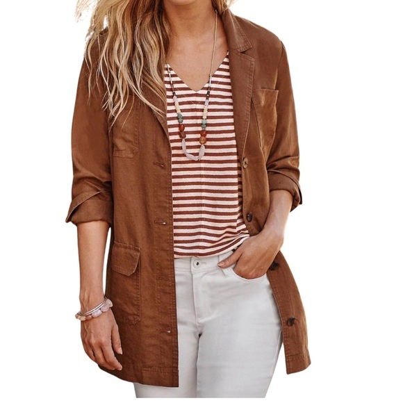 J. Jill Jackets & Blazers - J. Jill Love Linen Blazer In Auburn Career Minimalist
